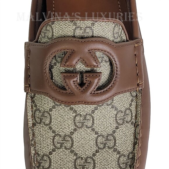 GUCCI SHOES G LOGO SUPREME BROWN LEATHER LOAFERS MOCCASINS - Picture 10 of 15